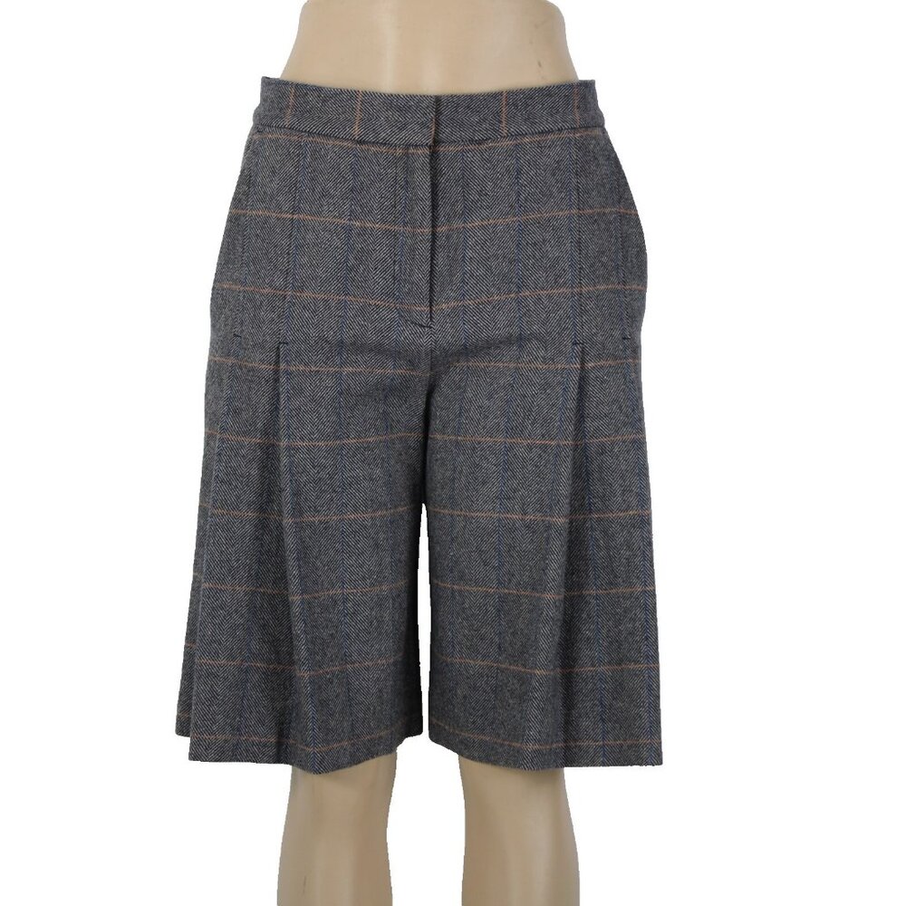 Rag Bone $325 Sz 2 x 11 Gray White Blue Orange Plaid Pleat Tweed Wool Short